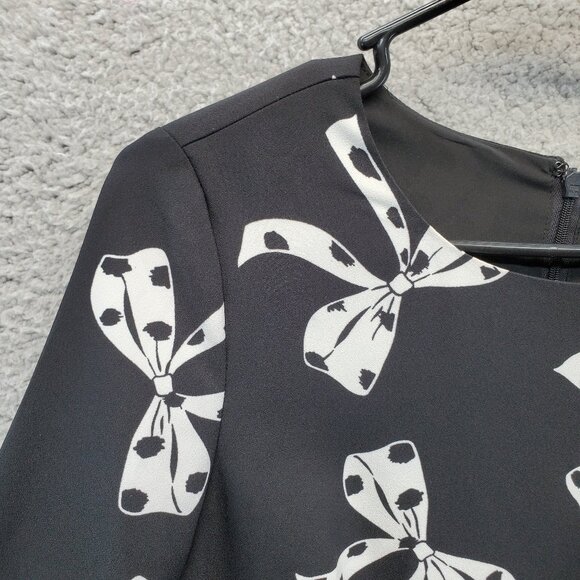 Banana Republic Women's Black White Bow Print Shift 3/4 Sleeve Dress Size 4 - Picture 5 of 11